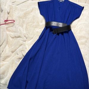 Calvin Klein Royal Blue Midi Dress with Black Belt